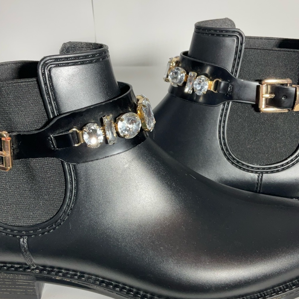 Henry Ferrera Marsala Women’s Black Gem Embellished Short Rain Boots Size 8. - Picture 15 of 16